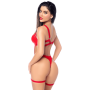 Body sexy en similicuir avec armatures et porte-jarretelles amovible Mapalé - MAL2810RED