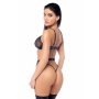 Ensemble sexy 3 pièces en résille intégrale avec porte-jarretelles Mapalé - MAL2806BLK