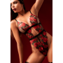 Teddy sexy taille haute en résille transparente avec broderie de roses Mapalé - MAL8961BKRD