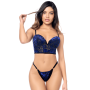 Ensemble sexy 2 pièces en velours floral avec bustier à armatures et string réglable Mapalé - MAL8939BKB