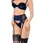 Ensemble sexy 3 pièces en velours floral avec haut à armatures, string taille V et porte-jarretelles Mapalé - MAL8938BKB