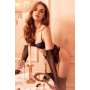 Ensemble sexy 3 pièces en velours floral avec haut à armatures, string taille V et porte-jarretelles Mapalé - MAL8938BKB