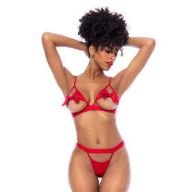 Ensemble sexy 2 pièces avec bonnets ouverts et détails nœuds Mapalé - MAL8901RED Ensemble sexy 2 pièces avec bonnets ouverts et détails nœuds Mapalé - MAL8901RED