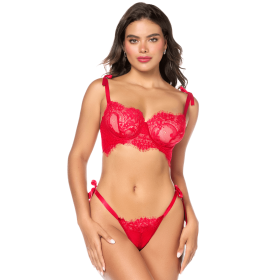 Ensemble sexy 2 pièces en dentelle avec bretelles et string à nouer Mapalé - MAL8968RED Ensemble sexy 2 pièces en dentelle avec bretelles et string à nouer Mapalé - MAL8968RED