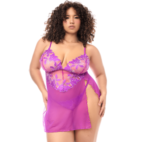Babydoll grande taille sexy en résille transparente avec broderie florale et string Mapalé - MAL7614XAZAL Babydoll grande taille sexy en résille transparente avec broderie florale et string Mapalé - MAL7614XAZAL
