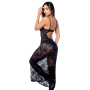 Robe longue sexy en dentelle avec bonnets effet cuir, string et porte-jarretelles Mapalé - MAL7616BLK