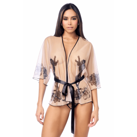 Peignoir sexy en résille imprimée transparente avec string assorti Mapalé - MAL7615NUBK