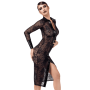 F376 Noirelle Robe à boutons mi-longue en dentelle