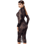 F376 Noirelle Robe à boutons mi-longue en dentelle