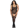Bodystocking grande taille dentelle effet guêpières large décolleté et bas sexy - DG0144XBLK