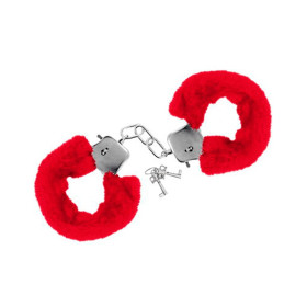Menottes fourrure rouges de poignets avec sécurité 