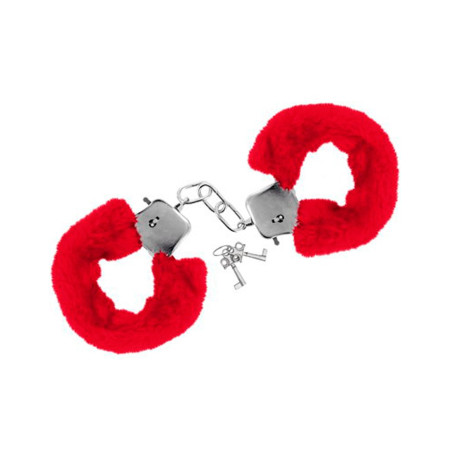 Menottes fourrure rouges de poignets avec sécurité 