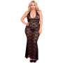 Nuisette grande taille longue noire décolletée dentelle florale 