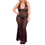 Nuisette grande taille longue noire décolletée dentelle florale 