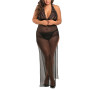 Nuisette longue grande taille fendue transparente 