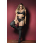 Ensemble 3 pièces noir grande taille  soutien-gorge string porte-jarretelles 
