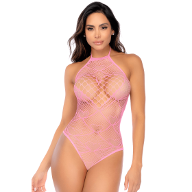 Body rose en résille à motif cœur - Mapalé