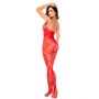 Bodystocking en résille rouge à motif cœur, orné de strass, ouvert à l’entrejambe - Mapalé