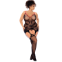Combinaison intégrale grande taille en résille noire à motif serpent - Mapalé