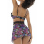 Deux-en-un, nuisette et ensemble trois pièces noir, tissu fleur exotique 