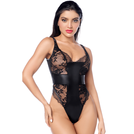 Body sexy noir dentelle  similicuir 