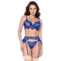 Ensemble sexy 3 pièces bleu intense avec dentelle effet cils 