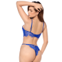 Ensemble sexy 3 pièces bleu intense avec dentelle effet cils 