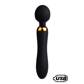 SHAKE Noir, Vibromasseur Wand USB en silicone médical avec 2 puissants moteurs indépendants