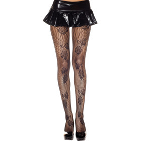 Collant noir resille motif fleuri 
