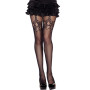 Collant nylon noir résille motifs jarretières 