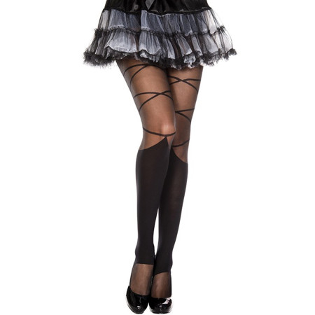 Collant nylon fantaisie noir effet jambières et lacets 