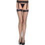 Collant résille noir effet porte-jarretelles et ruban rose 