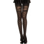Collant semi opaque noir effet croisillons et fleurs 