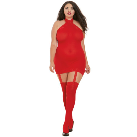 Bodystocking rouge grande taille effet guêpière avec dentelle 