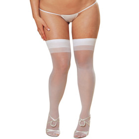 Bas nylon blancs coutures grande taille pour jarretelles 