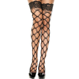 Bas autofixants filet fils noirs en losange 