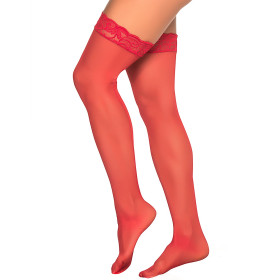 Bas nylon rouges autofixants jarretières dentelle 