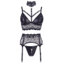 Ensemble soutien-gorge, porte jarretelles et culotte noir sexy 