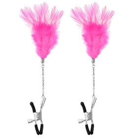 Pinces à seins pression réglable plumes roses 