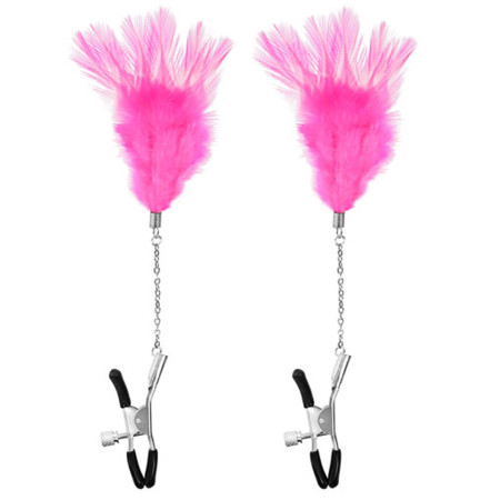 Pinces à seins pression réglable plumes roses 