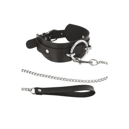 Collier fétichiste large anneau métal et laisse 