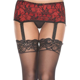 Porte-jarretelles rouge bandeau ceinture avec jarretelles réglables et dentelle noire 