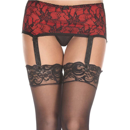Porte-jarretelles rouge bandeau ceinture avec jarretelles réglables et dentelle noire 