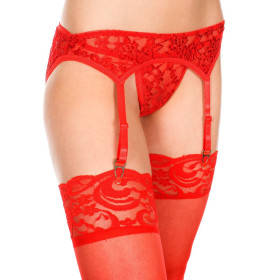 Porte-jarretelles rouge avec string dentelle florale 