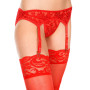 Porte-jarretelles rouge avec string dentelle florale 