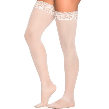 Bas nylon blancs autofixants jarretières dentelle 