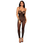 Bodystocking en résille noire, sans couture, avec large décolleté à armature  