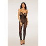Bodystocking en résille noire, sans couture, avec large décolleté à armature  
