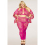 Ensemble Soutien-gorge et jupe longue en filet rose, grande taille 