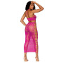Ensemble Soutien-gorge et jupe longue en filet rose 